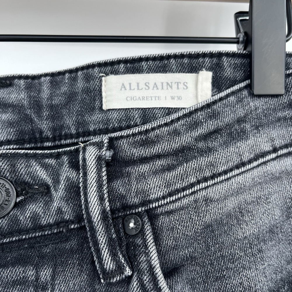 Allsaints Jean Men 30x30 Gray Cigarette Skinny Fit Button Fly Stretch Denim Goth - Picture 6 of 10